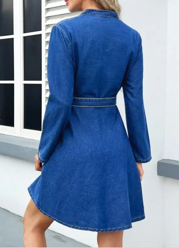 

Fashionable Casual Women's Denim Dress Waist Cinched New Style