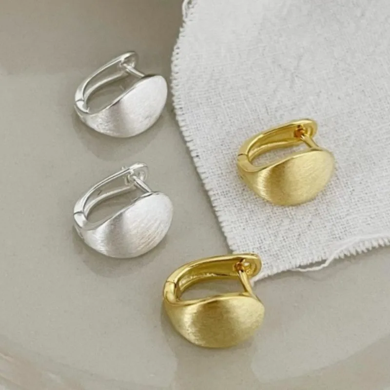 Silver Color Vintage Matte Brushed Hoop Earrings for Women Geometric Tiny Ear Buckle Fashion Jewelry Gifts