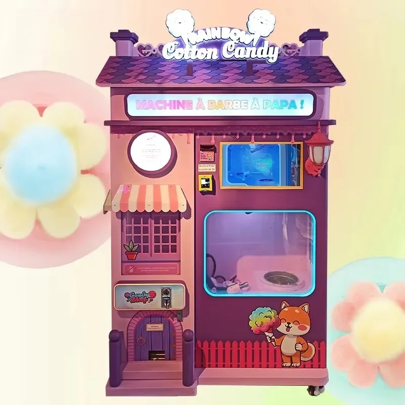 2025 New Style Full Automatic Commercial Cotton Candy Fairy Floss Vending Making Machine with Coin Bill Credit Card Acceptor Hot