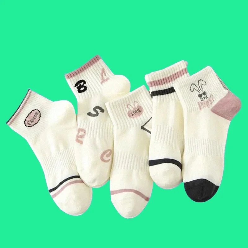 Chaussettes de sport en coton lapin rose pour femmes, chaussettes à bouche peu profonde pour étudiants, chaussettes carillon roses, haute qualité, nouveau, 5/10 paires