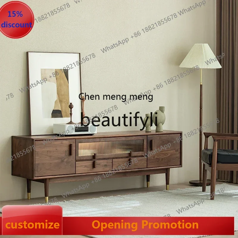 

S7486teae North American black walnut TV cabinet all solid wood brass feet living room simple small apartment floor cabinet furn