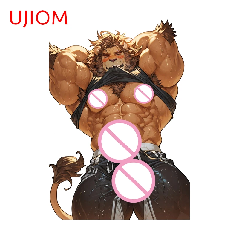 UJIOM Furry Lion Strong Man Wall Stickers Attrative Computer Case Decals Waterproof Vinyl Kitchen Cupboard Decoration DIY