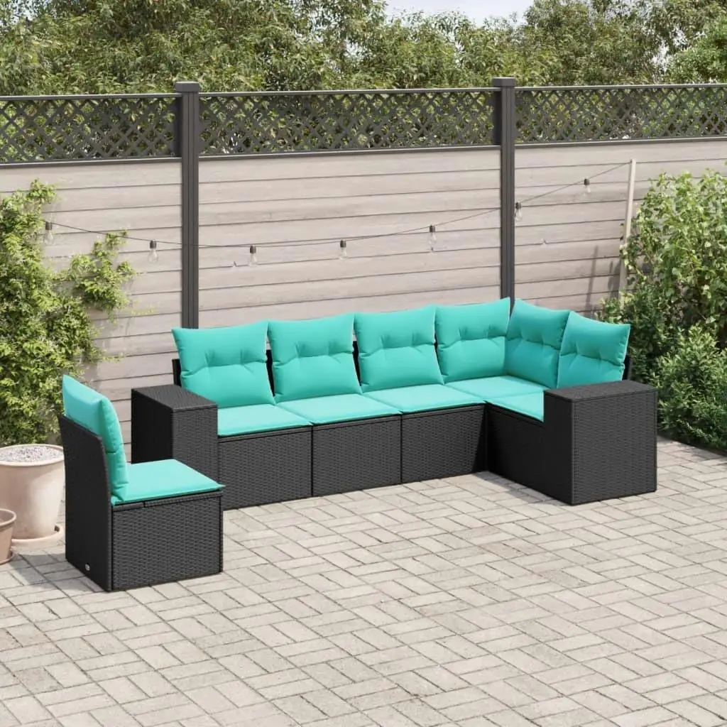 6-Piece Black Poly Rattan Patio Sofa Set with Cushions - Outdoor Furniture for Garden and Balcony