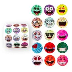 1500 Pcs/Round Glitter Foil Small Round Stickers,15 Designs Happy Face Stickers for Student Reward, Glitter Foil Star Stickers.
