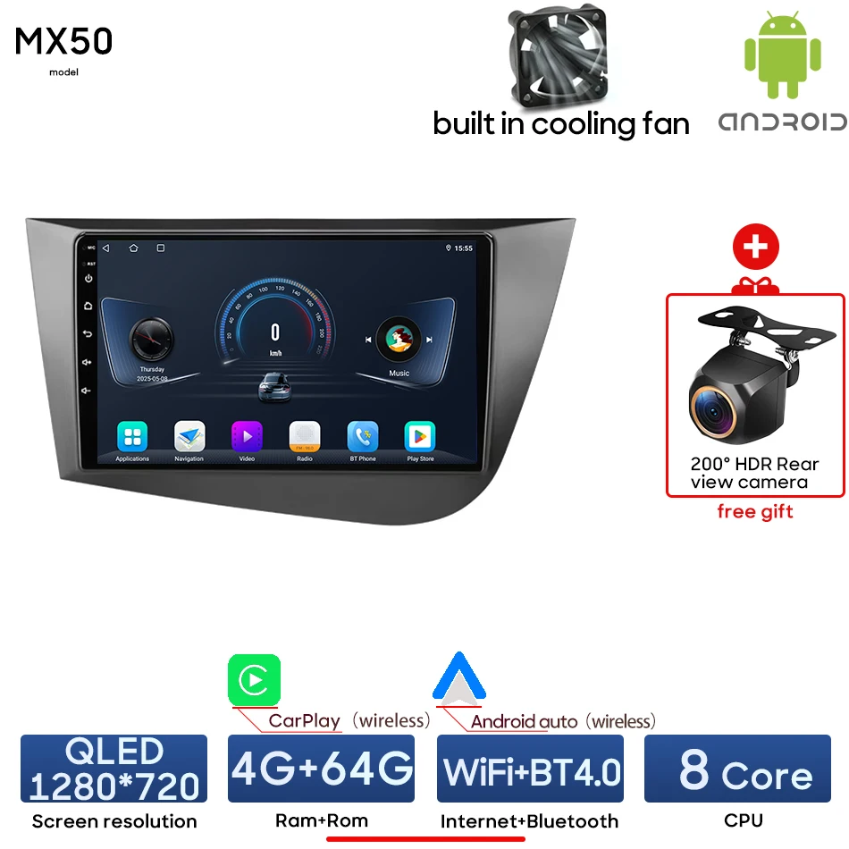 Android 15 Auto Multimedia Speler Voor Seat Leon 2 MK2 2005-2012 Radio Video Head Unit Draadloze CarPlay Auto navigatie GPS 2Din
