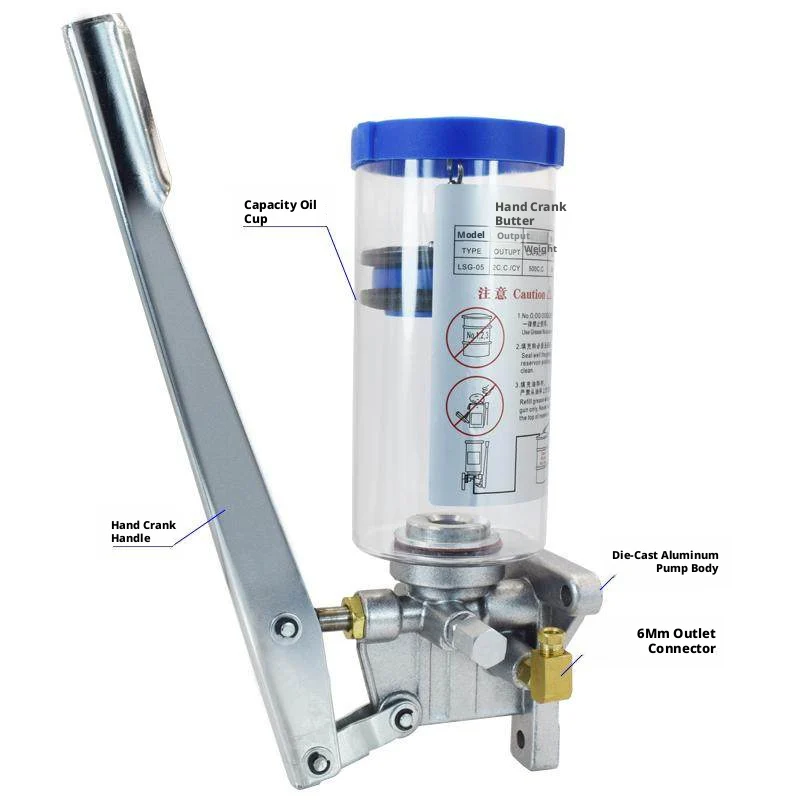 Compact Hand-Operated Grease Dispenser: Die-Cast Aluminum Body, Transparent Reservoir, 000#–0# Grease Compatible