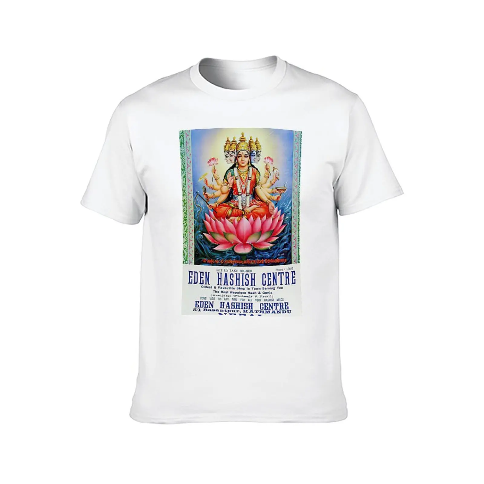ملصق مخدر عتيق نادر من نيبال - تي شيرت EDEN HASHISH CENTER (Goddess Lakshmi).