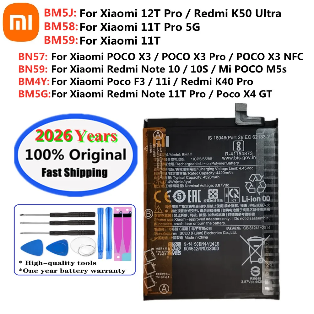 Original Battery For Xiaomi Poco F3 ,11i ,11T Pro ,12T Pro ,Redmi Note 10 10S ,Redmi K40 Pro K50 Ultra ,POCO X3 Pro X4 GT M5s