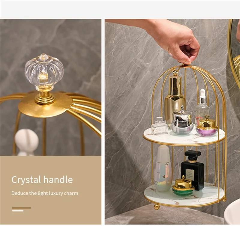 

Bathroom Vanity Storage Organizer Desktop Cosmetic Holder Washstand Birdcage Shelf Ideal For Makeup & Toiletries-AT36