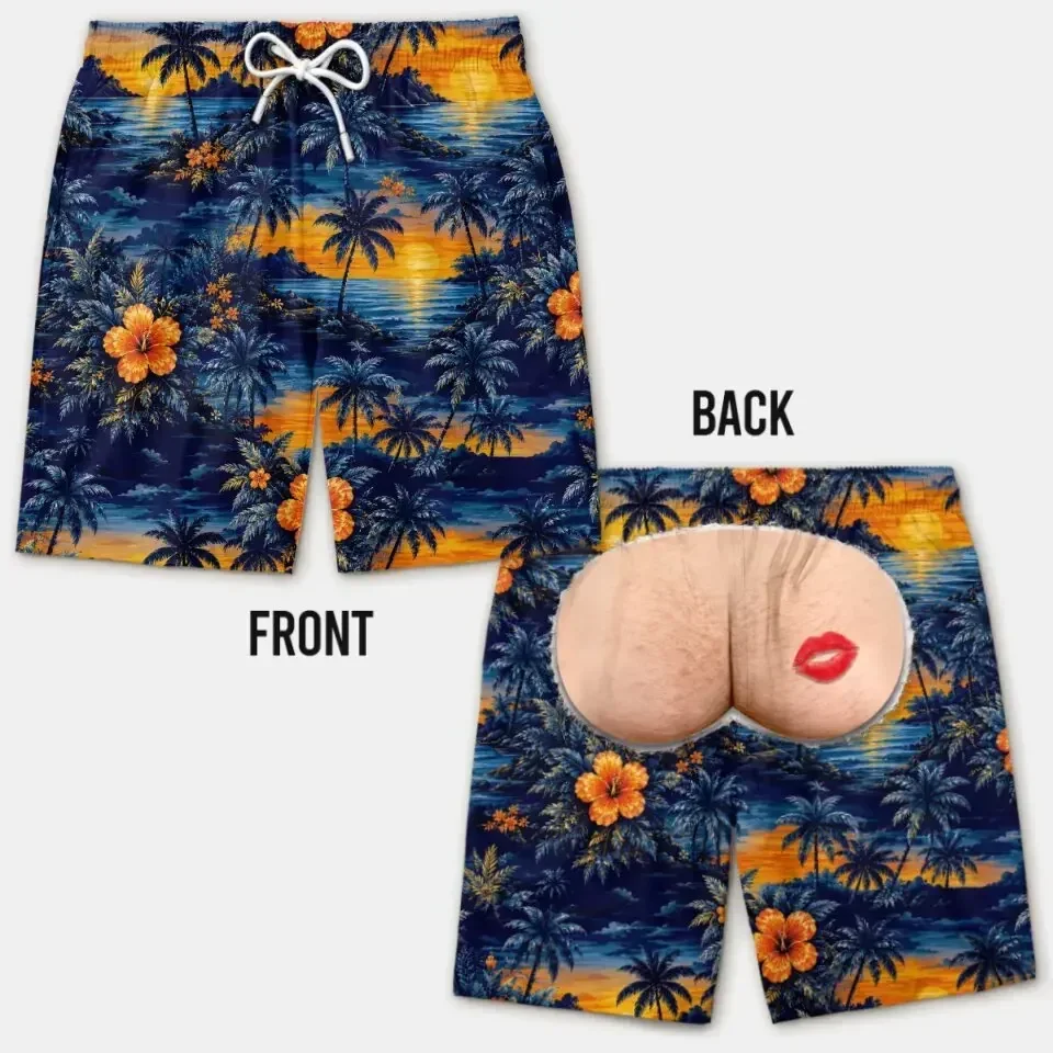 Lustige 3D-Shorts mit Haarigem Po-Print für Männer, Elastischer Kordelzug, Neuartige Badehose, Schnelltrocknend, für Poolparty und Urlaub, XXS-6XL – Detail 6