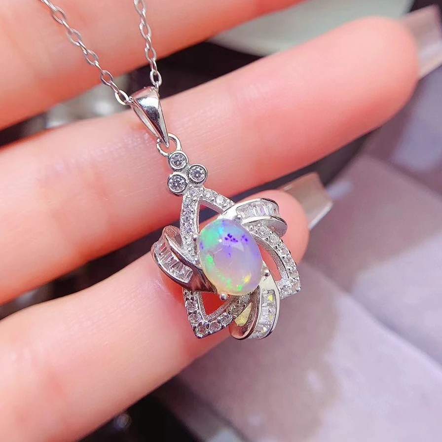 Elegant Design 925 Silver Opal Pendant 6mm*8mm Natural Australian Opal Necklace Pendant with 18K  Gold Plated