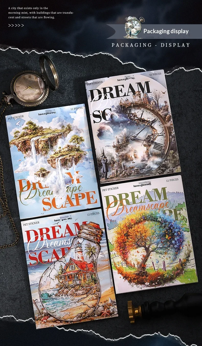 JIANWU Vintage Lightbulb Coast Island Time Landscape Material Collage Scrapbooking PET Sticker Creative DIY Journal Stationery