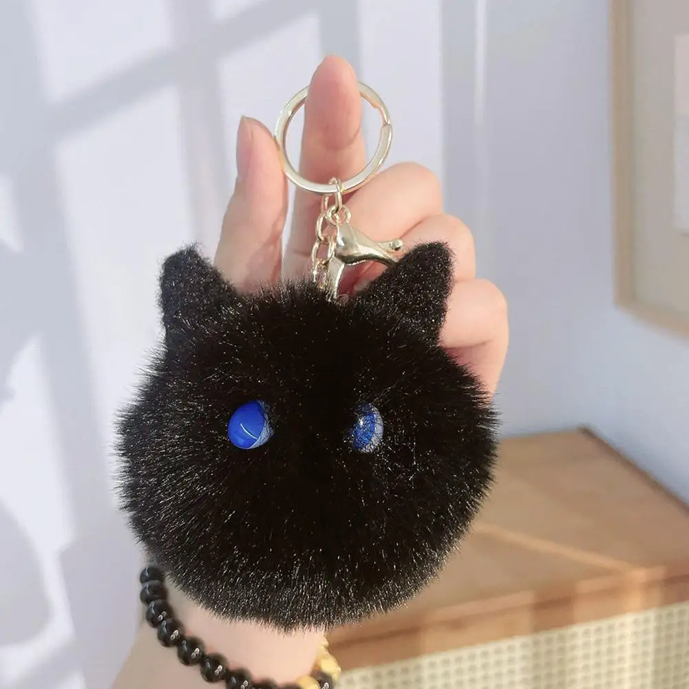Kawaii الأسود الفحم الكرة أفخم دمية مفتاح سلسلة لطيف هريرة كيرينغ لحقيبة الظهر محفظة مفاتيح المدرسية قلادة الملحقات #4