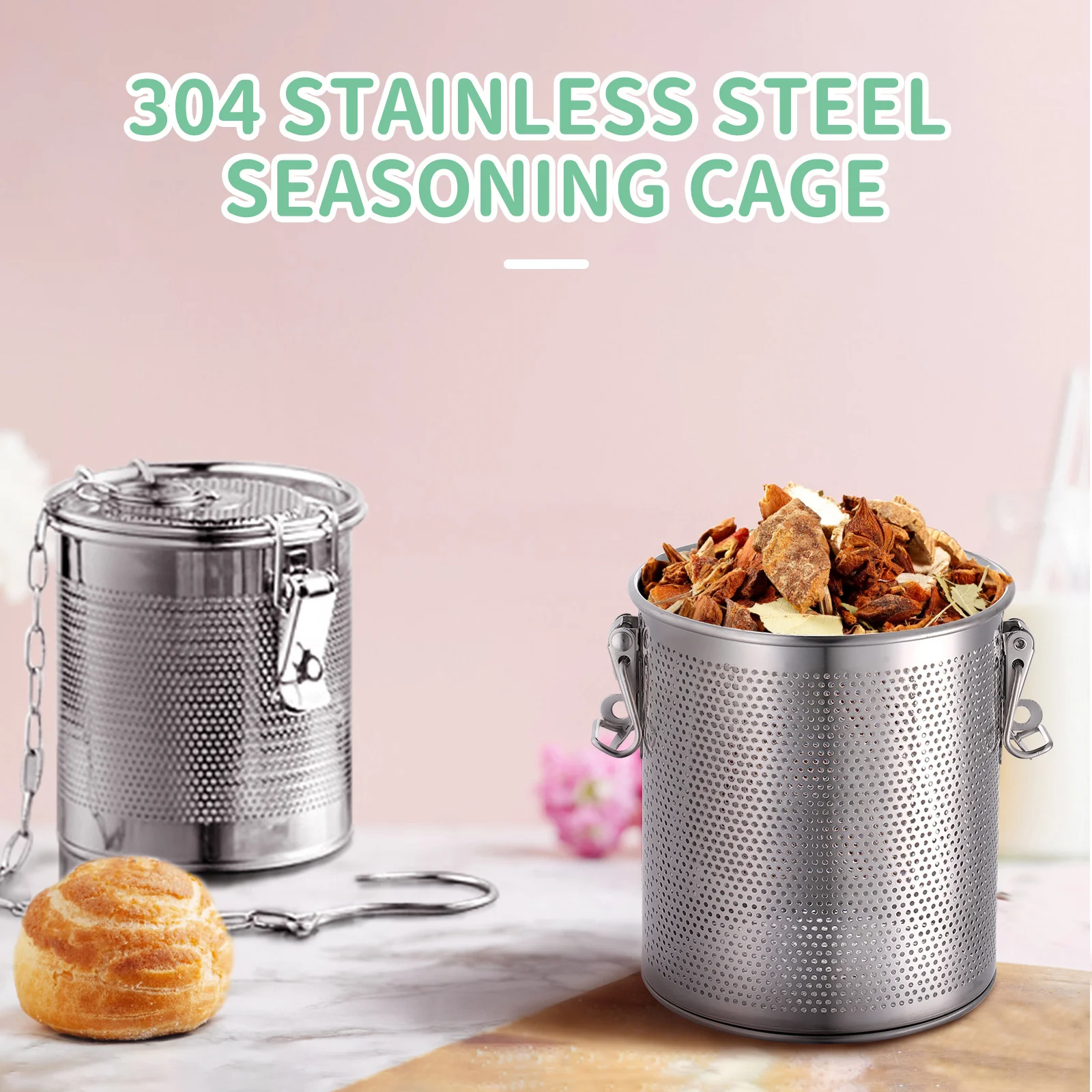 

Stainless Steel Tea Infuser Spice Fine Mesh Strainer Wear-Resistant Hook Chain Design for Soup Tea Seasoning