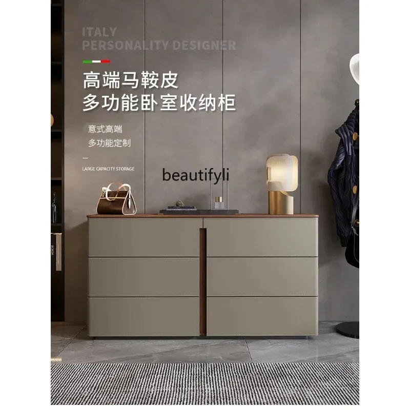 A503  modern household saddle leather dining side cabinet, master bedroom, bedside storage, solid wood side cabinet