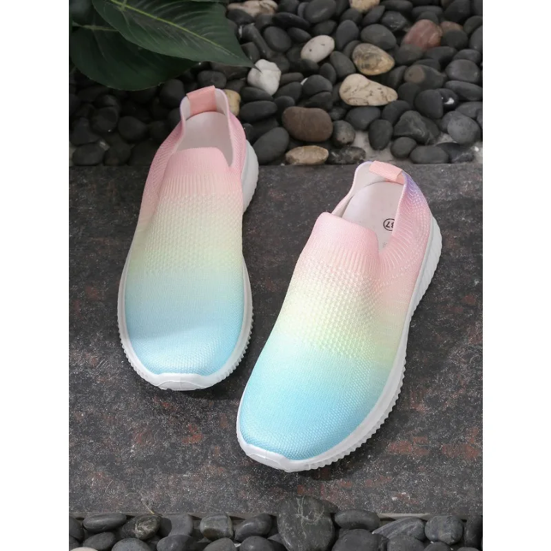 Gradient Color Women Flats Shoes Breathable Mesh Platform Fashion Sneakers Slip on Soft Ladies Casual Shoes Women Tennis Flats