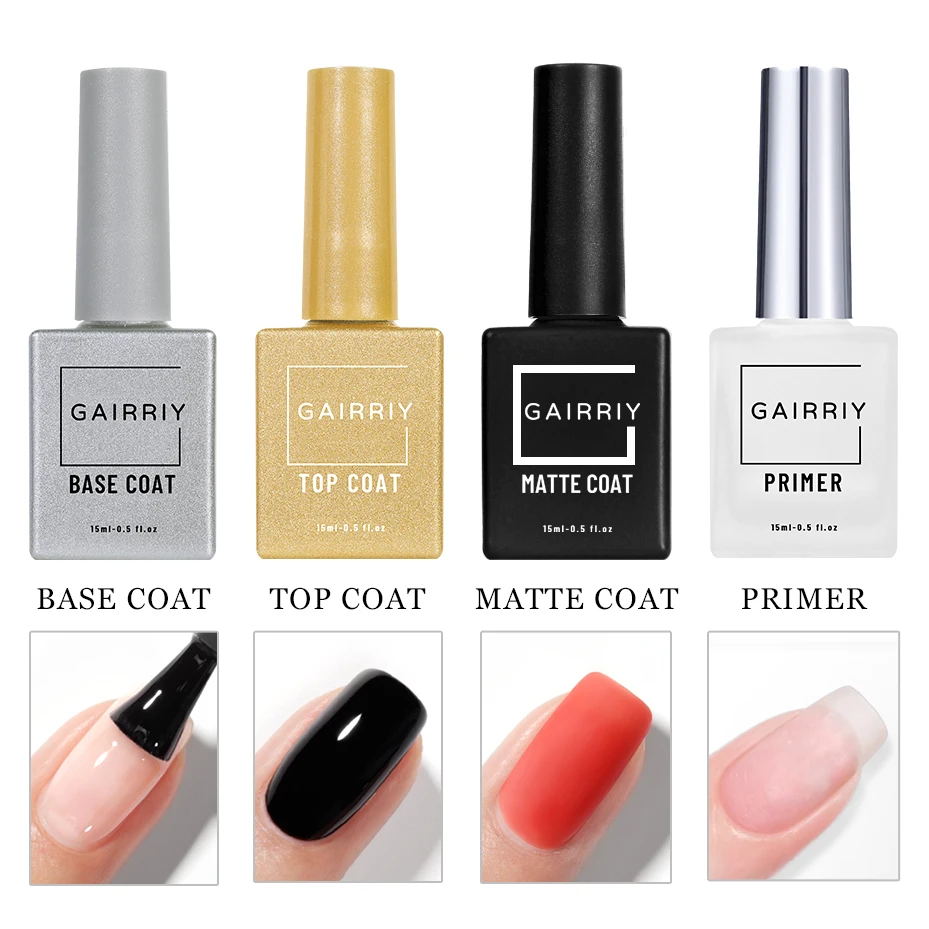 Gairriy Gel Nails 15ml Base Coat Top Coat Matte Coat Primer Function Nail Polish Semi-Permanent Soak Off UV LED Nails Art Salon