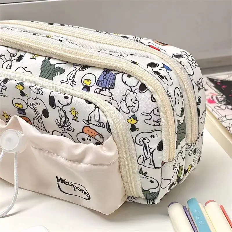 Snoopy lápis caso kawaii bonito anime menino grande capacidade multi camada saco de armazenamento de papelaria criativo meninas aprendizagem suprimentos presente