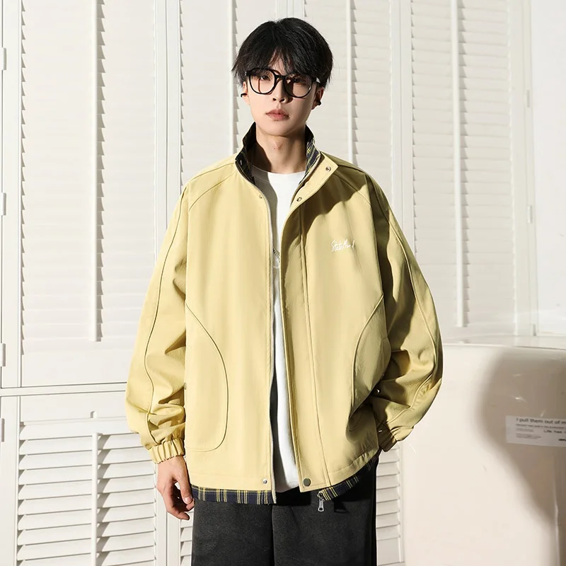 

Мужская демисезонная куртка-бомбер в стиле пэчворк с эффектом двухслойности, свободного кроя, с воротником-стойкой, повседневная верхняя одежда