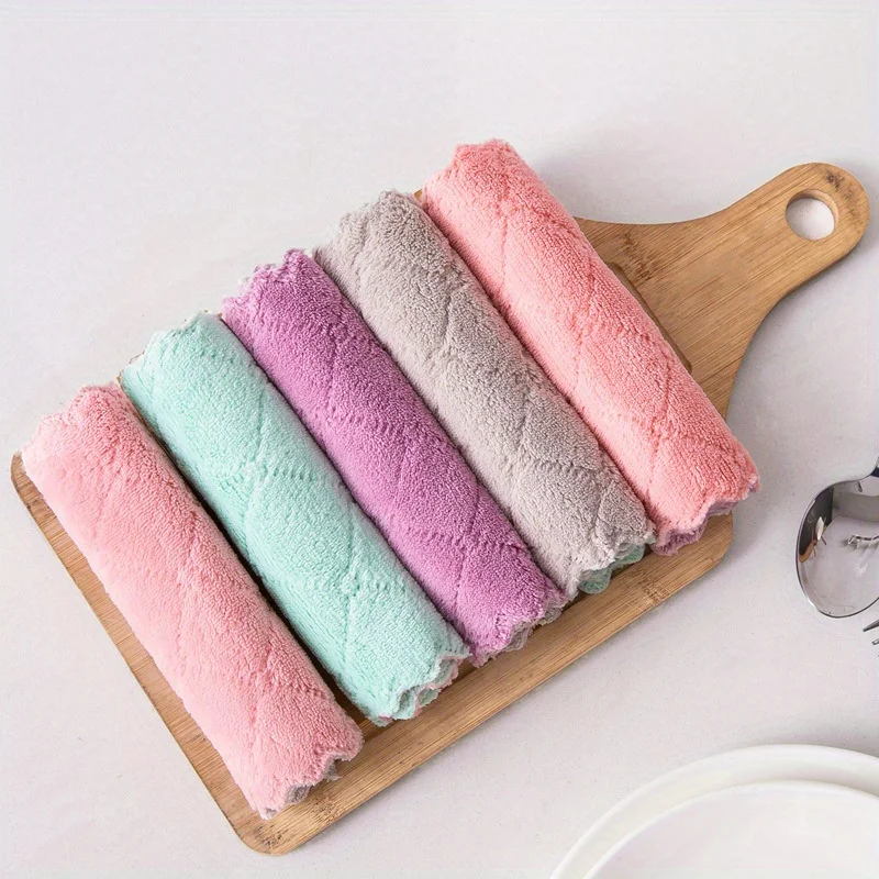 10pcs Cleaning Rags Thickened Coral Fleece Dish Towels Household Absorbent Non-shedding Dishwashing Cloth Kitchen Supplies