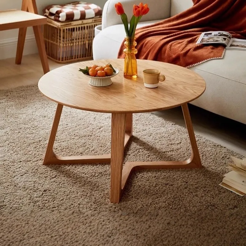 Medieval solid wood coffee table rental house round small table living room household small apartment balcony tea table