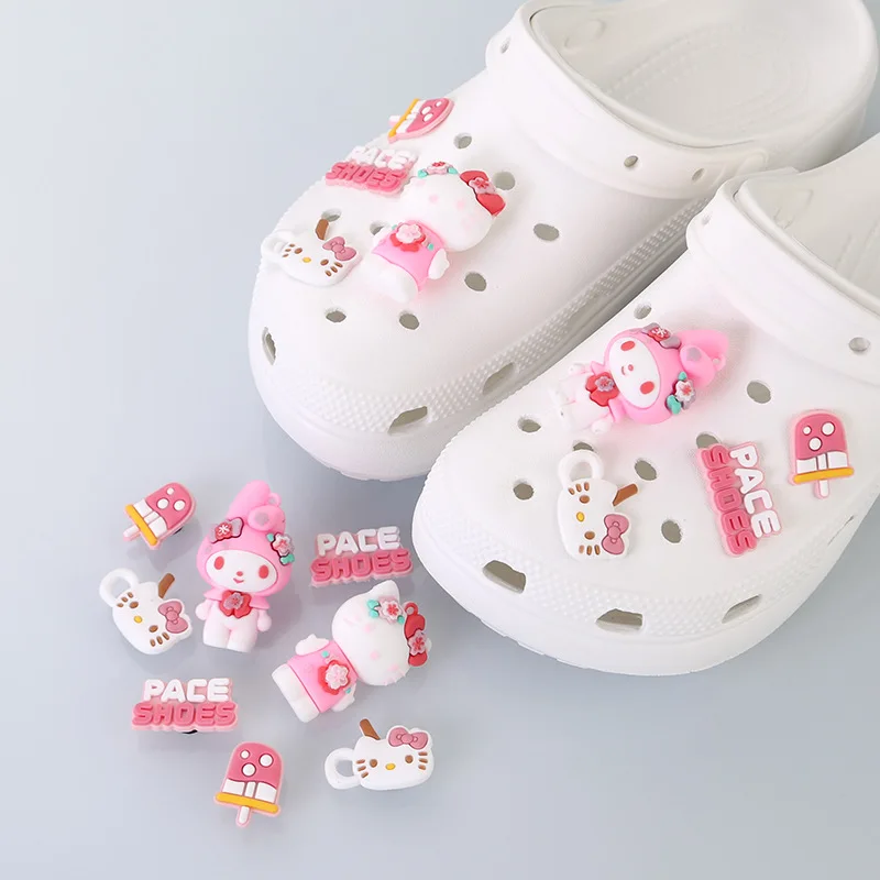 8Pcs Girls Women Cute Cartoon Anime Shoe Charms DIY Hole Shoes Detachable Buckle Slides Sandals Garden Shoes Accessories Gifts