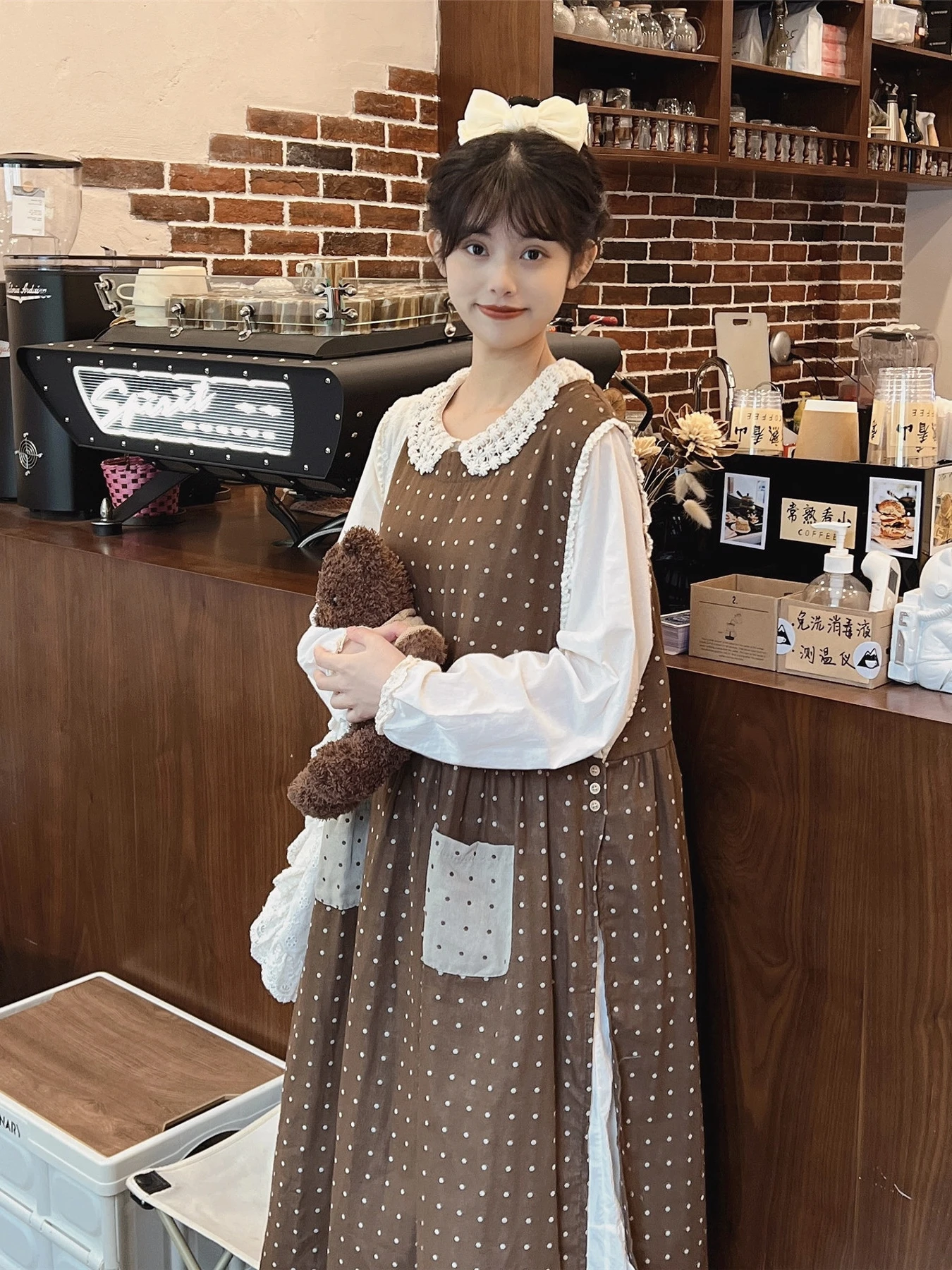 Vestidos Vintage Harajuku Round Collar Wave Point Long Dresses Korean Fashion Preppy Loose Sleeveless Japanese Kawaii Vest Dress