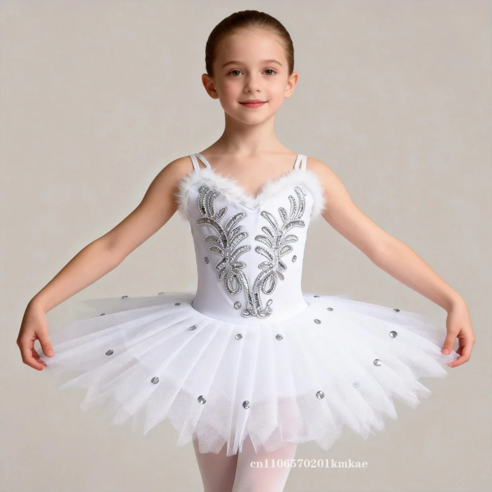4 piezas de tutú de ballet para niños, vestido blanco con plumas, disfraces de bailarina, ropa de baile, falda + accesorios para el cabello + calcetines + flores para las manos