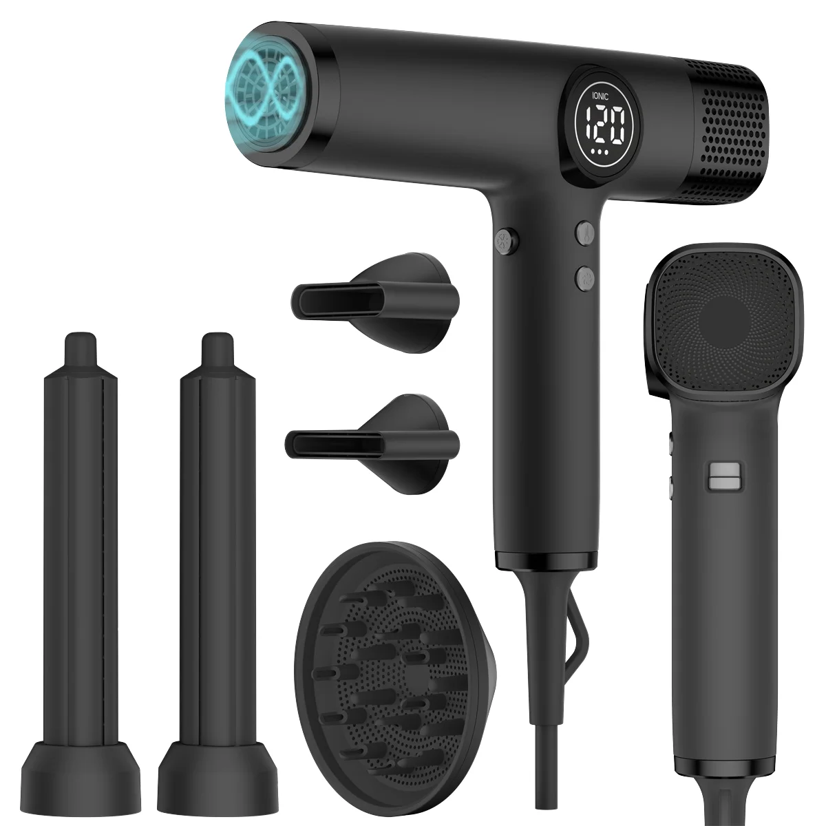 5 in 1 Hair Dryer Set 110000rpm High Speed Hair Dryer with LCD Display Curler Nozzle Styling Tools Hair Blow Dryer