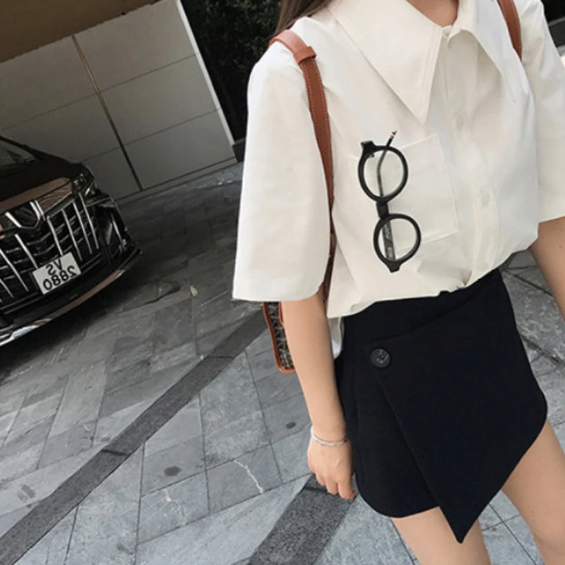 White Short Sleeve Preppy Style Shirt Tops Summer New Solid Simplicity All-match Youth Fashion Blouse Korean Trend Women Clothes