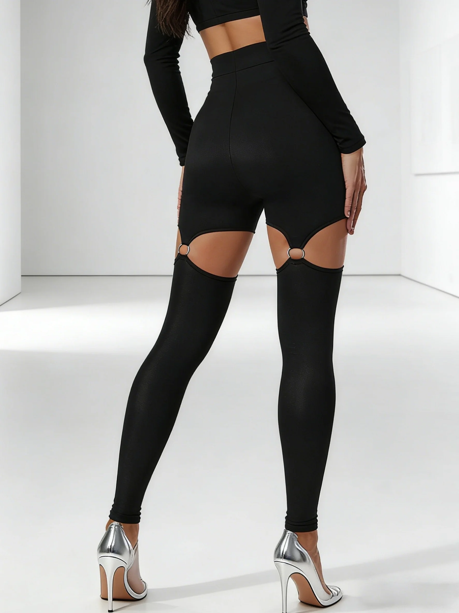 Sexy Individual Thigh Ring Shiny Fine Glittering Slim-fitting Base Pant Fashionable Stretchy High-waisted Tight Nine-inch Pants