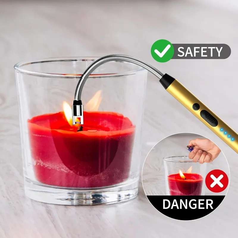 2-piece Arc Pulse Windproof Lighter with 360 ° LED Display Screen, Suitable for Candles, Camping, Barbecue, and Fireplace