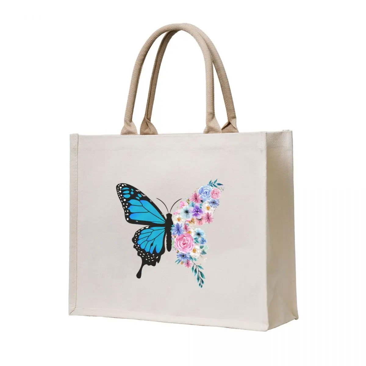 Blue Floral Butterfly Tote Bag bag luxury women tote bags aesthetic shopper bag woman tote university