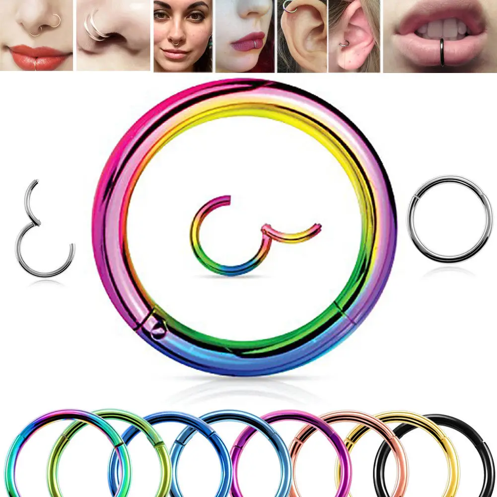 1PC 361L Steel Open Hoop Nose Studs Piercing Nostril Segment Septo Nose Ring Captive Ear Nose Hoop Piercings Clip on Helix Ring