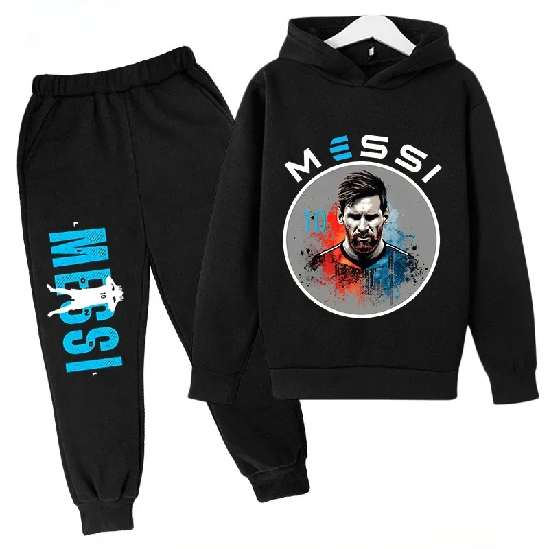 Children's Sports Hoodie Set Plus Sweatshirt Pants Suit 2-piece Set Boys Girls Messi Printed Baby Kid Clothing Casual Tracksuit