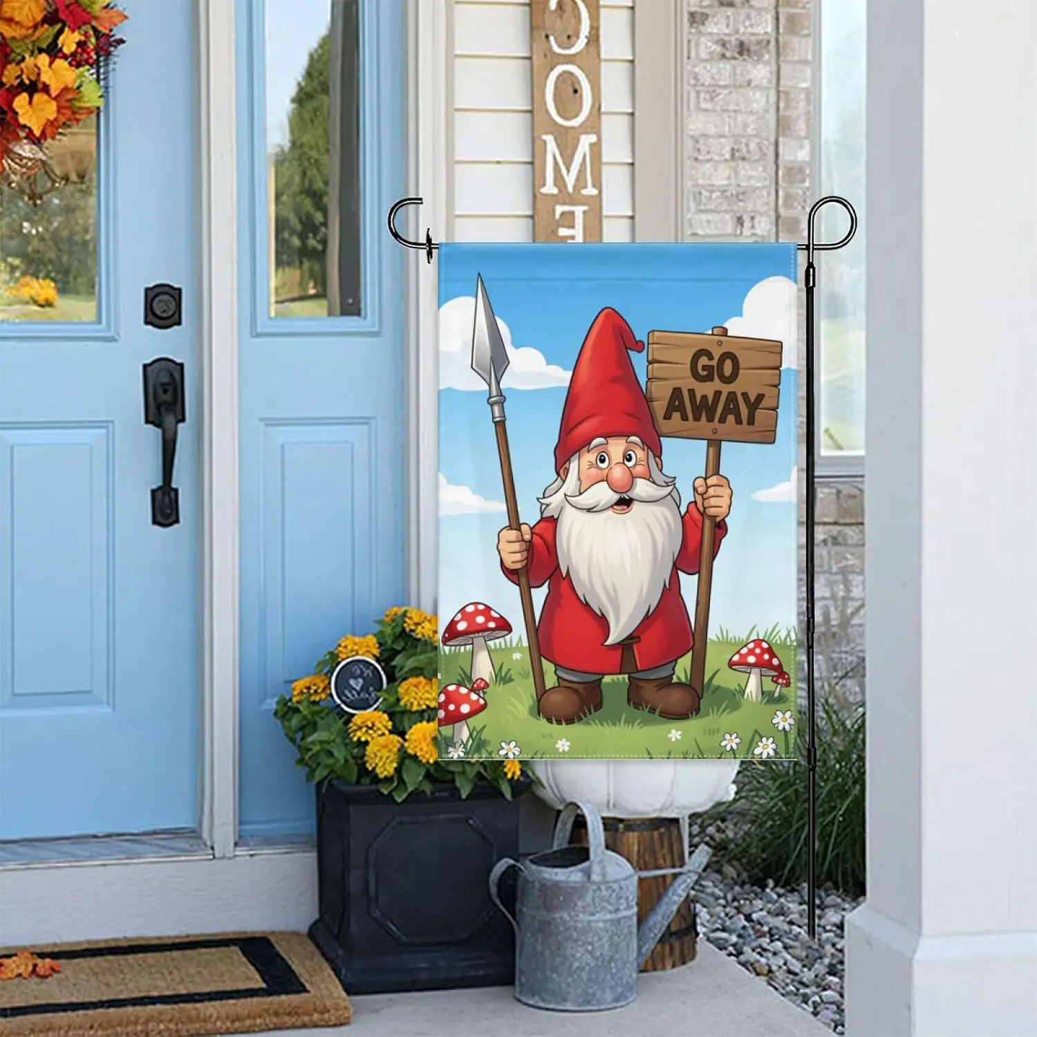 Go Away Pigmy Garden Flag 12×18in Double Sided Funny Fantasy Warrior Pattern Weatherproof Decorative Outdoor Yard Flag for L yyi