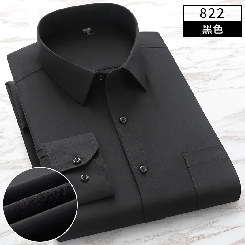 8XL Bamboo Fiber Business Casual Work Blue White Shirt Men's Long Sleeve Slim Fit Formal Easy Care Office Men Shirt Long Sleeve