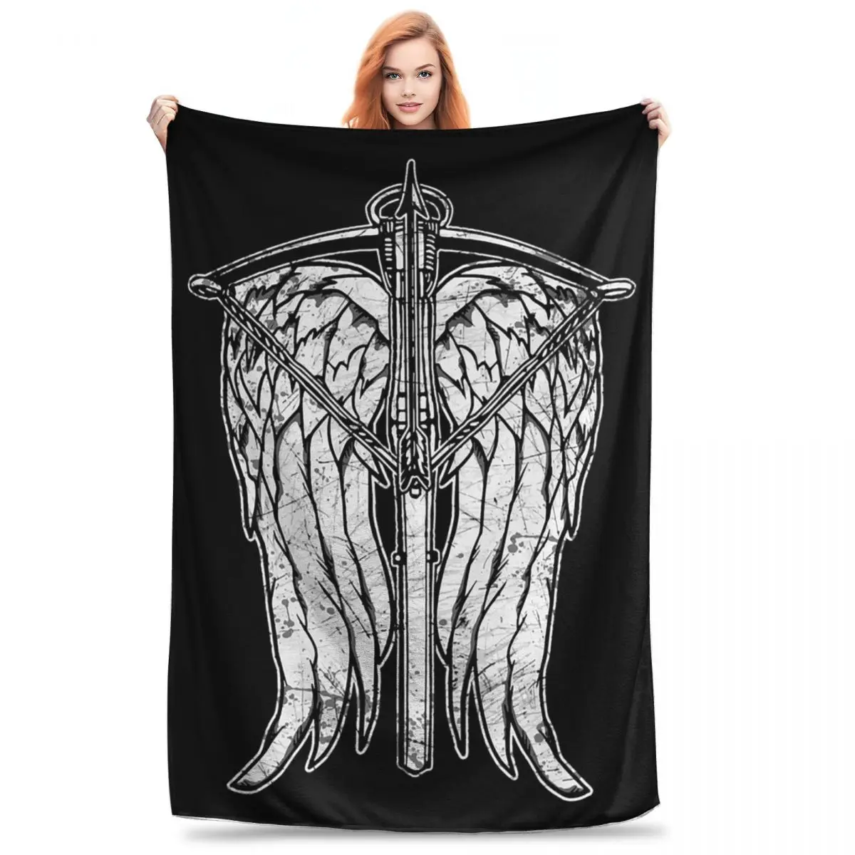 Angel Wings And Crossbow (Dirty) Blankets Flannel Breathable Throw Blankets Throw Blanket For Home Office Throws Bedspread Quilt