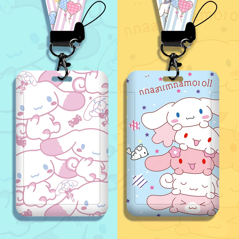 Sanrio Cartoons PVC Card Holder Cinnamoroll Anime Protective Case Lanyard ID Card Access Card Anti-lost Hanging Neck Bag Gifts