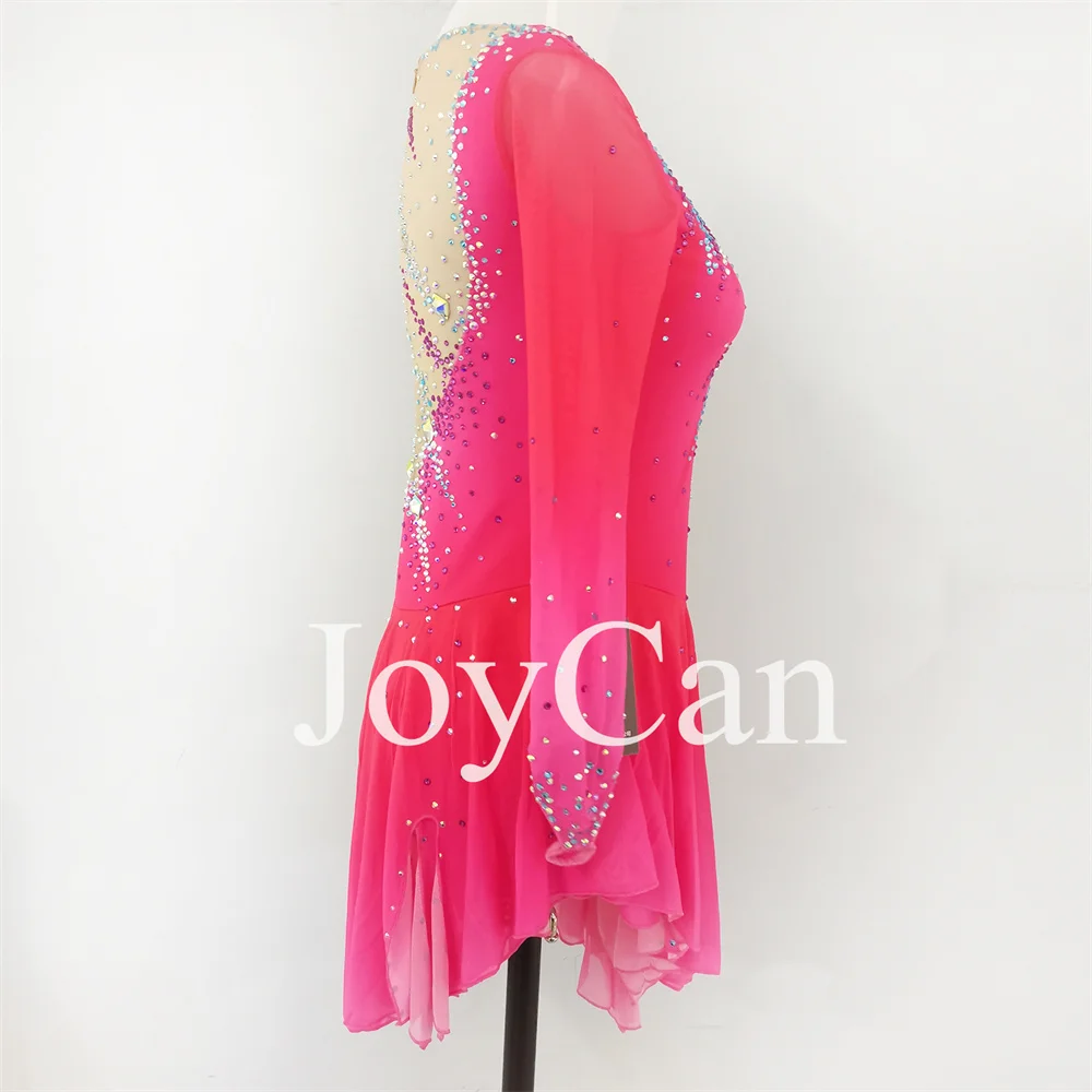 JoyCan-فستان التزلج على الجليد للفتيات ، دنة وردي ، شبكة مطاطية ، ملابس الرقص المنافسة ، حسب الطلب