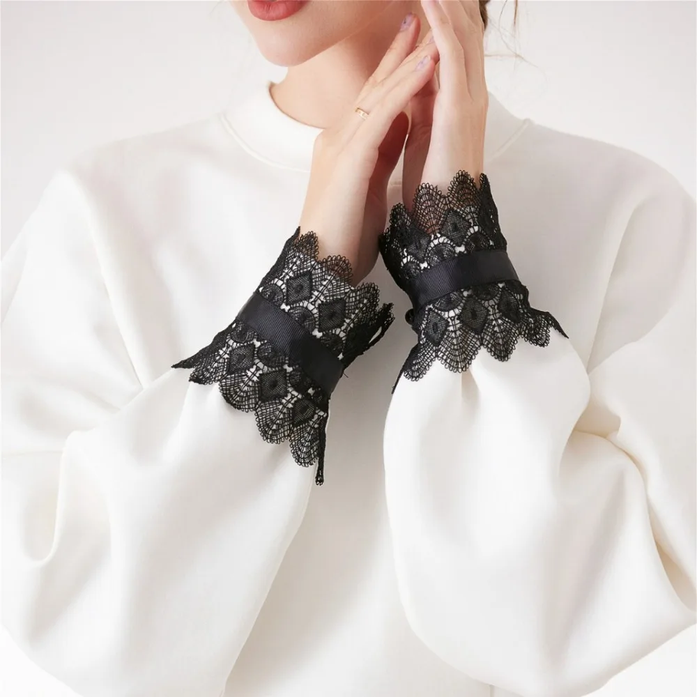 

New Fashion High Quality Elegant Polyester Detachable Lace Sleeves Lace White Fake Arm Sleeves Detachable Shirt Cuffs Women