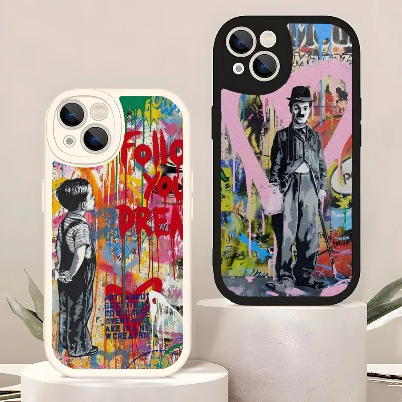 Street Art Banksy Graffiti Phone Case For IPhone 14 11 12 13 Pro Max Mini X XR XS 7 8 Plus Lens Protection Painted Upholstered