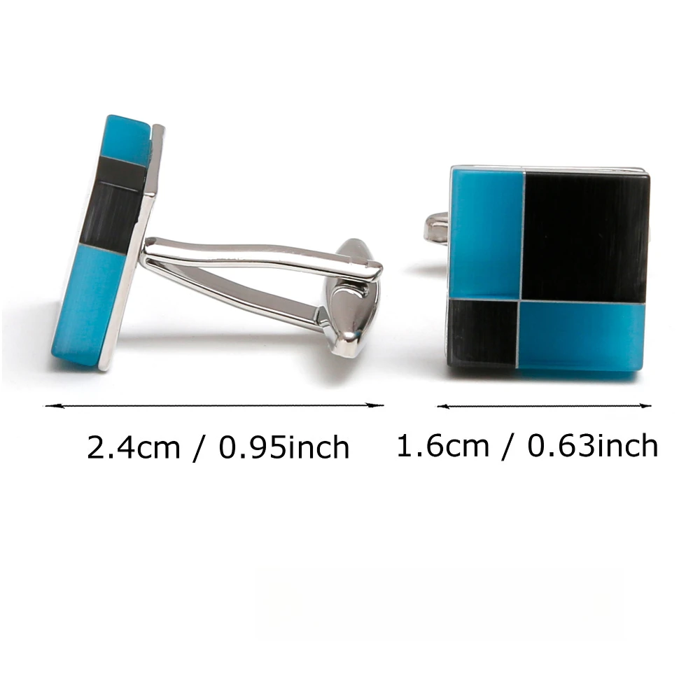 Blue Black Contrasting Checkerboard Cufflinks Square Minimalist Modern Sleeve Button Men's Business Dress Shirt Cuff Accessories
