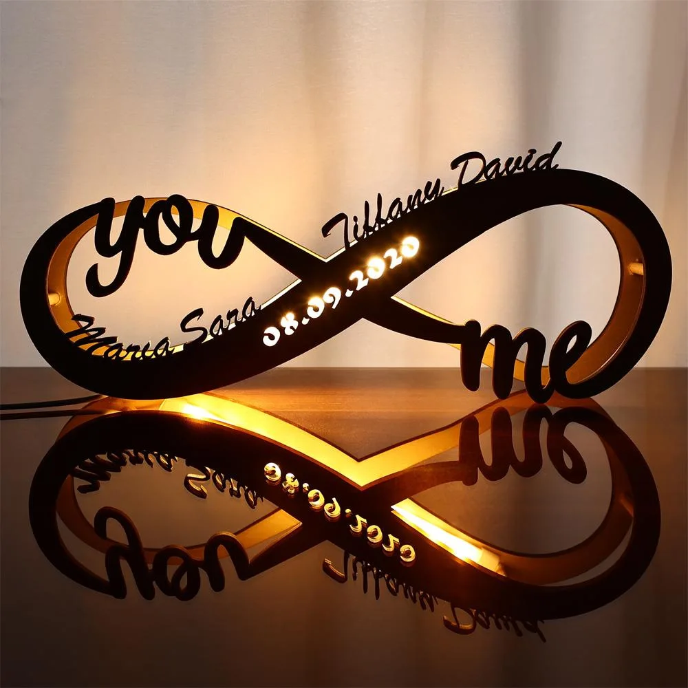 

New strange wooden lamp couple infinite name desk lamp 3d night lamp custom Valentine's Day birthday gift