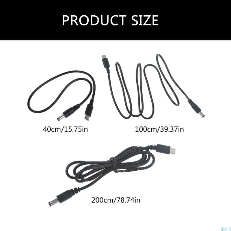 R91AタイプCからDC5.5mmx2.1mm電源コードワイヤーは5V/9V/12V/15V/20V 3A出力をサポートします