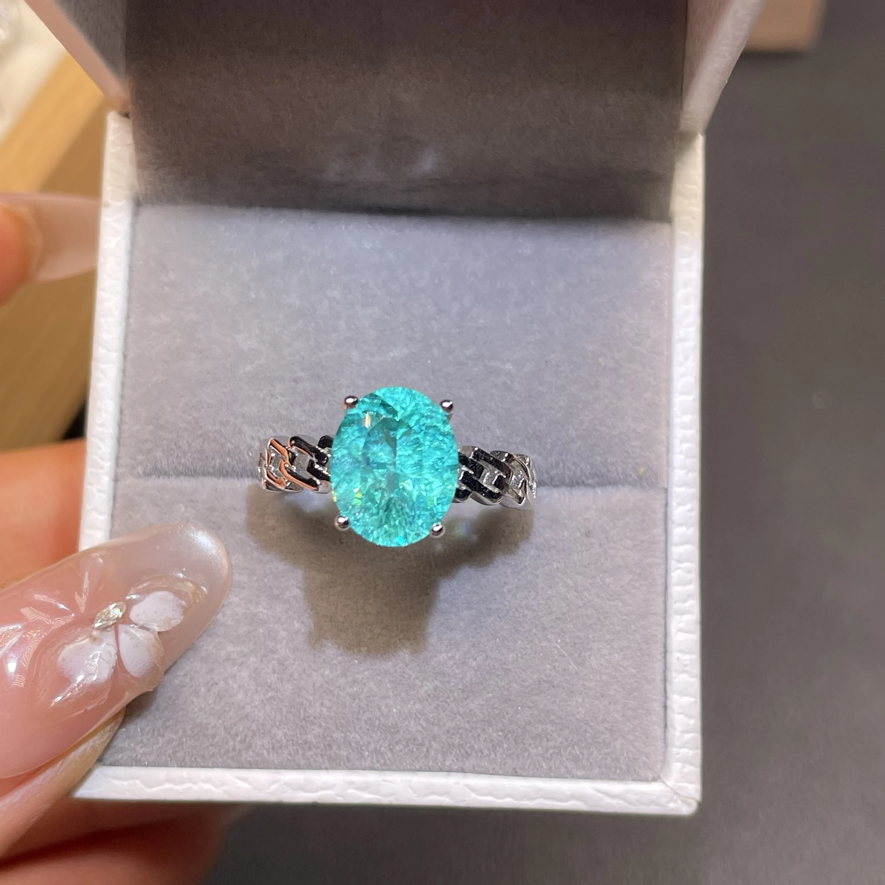Flashing High-Cut Paraiba Ring for Women, Wedding Engagement Fine Jewelry, Size 8*10mm