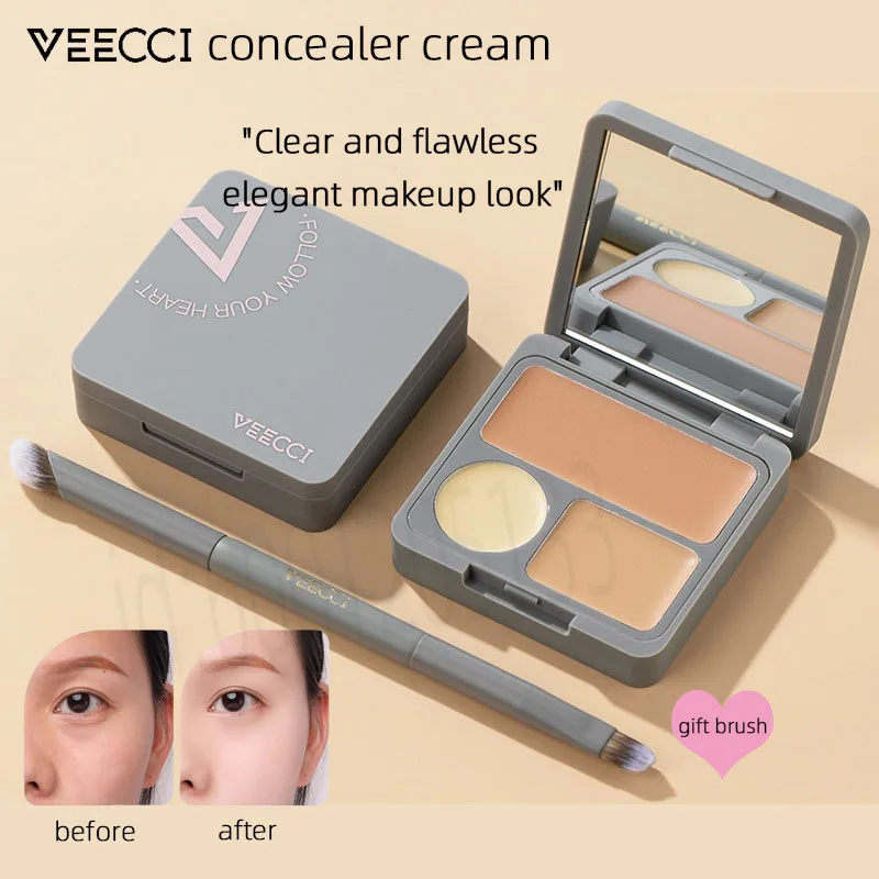 

VEECCI Трехцветный корректирующий крем-палетка для маскировки темных кругов, стойкий консилер для контуринга лица с кистью для макияжа