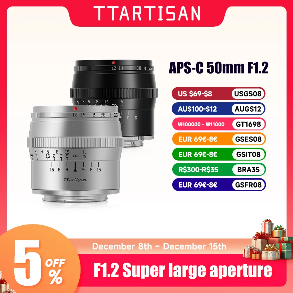 Ttarartisan 50mm F1.2 objectif de caméra Portrait grande ouverture pour Sony E Mount FUJIfilm X Canon M Nikon Z Panasonic Olympus M43 objectif