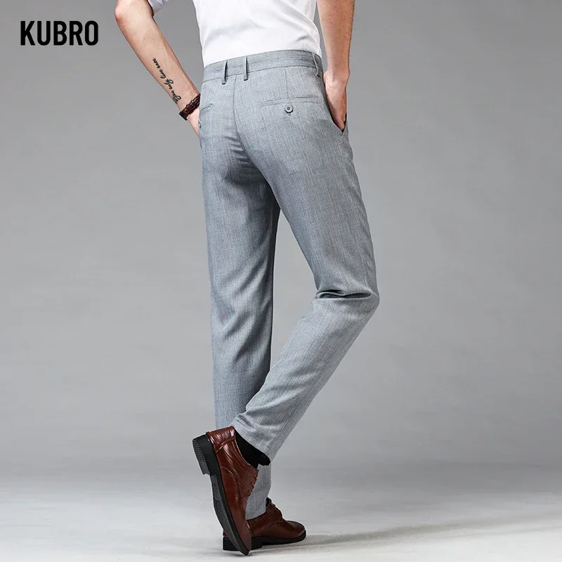 KUBRO Spring Summer Business Suit Pants Men Thin Formal Slim Fit Classic Office Straight Casual Trousers Fashion Brand Clothing