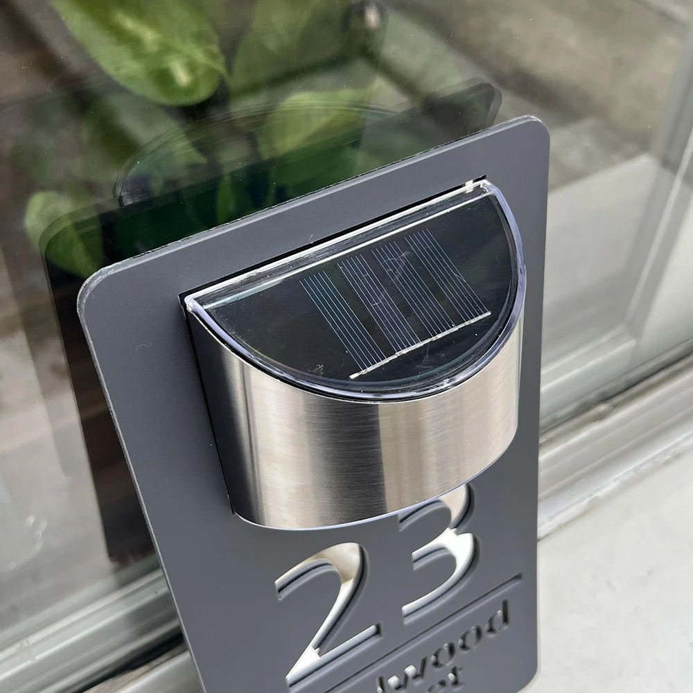 Personalized Exterior lights House Number Sign LED Solar House Sign Custom 3D Laser Cutting Street Family Name Door Sign image 4